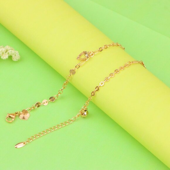 "Rose Gold Anklet with Heart & Peace Charms, XPAL1177 - Picture 9 of 12